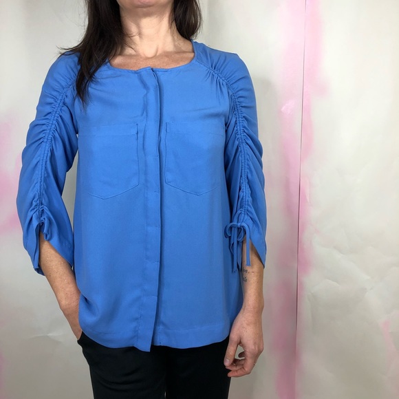 Nanette Lepore Tops - Nanette Lepore Button Down Drawstring Pockets Blou